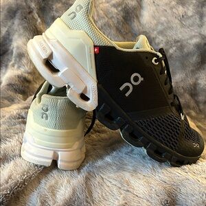 On Running Black and Cream Athletic Shoes